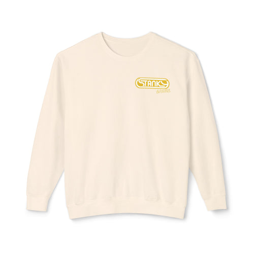 Cream Stanky Sauce crewneck sweatshirt with a small logo on the chest.