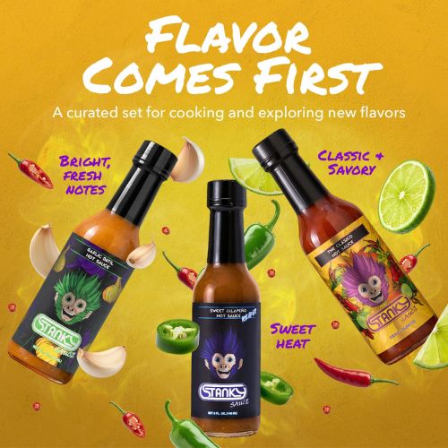 Stanky Sauce Hot & Spicy Hot Sauce Gift Set – 3-Pack Cooking & Grilling Set with Carolina Reaper