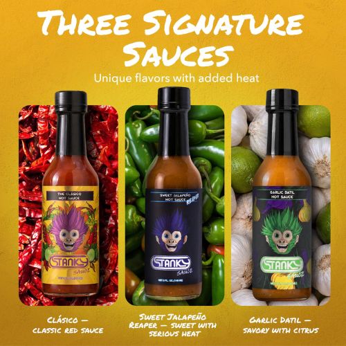 Stanky Sauce Hot & Spicy Hot Sauce Gift Set – 3-Pack Cooking & Grilling Set with Carolina Reaper