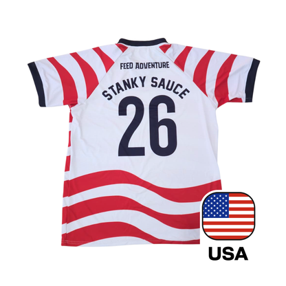 Stanky Sauce USA-Inspired Soccer Jersey – Red, White & Blue 2026 Limited Edition